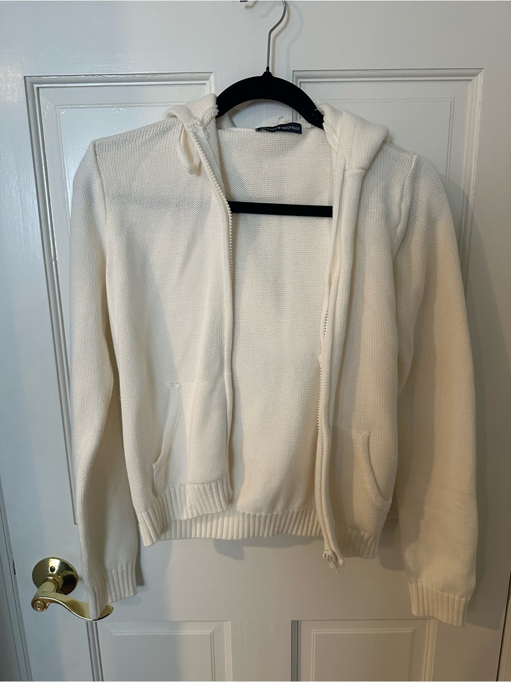 Woman’s Brandy Melville Cream Zip-Up Hooded Sweater